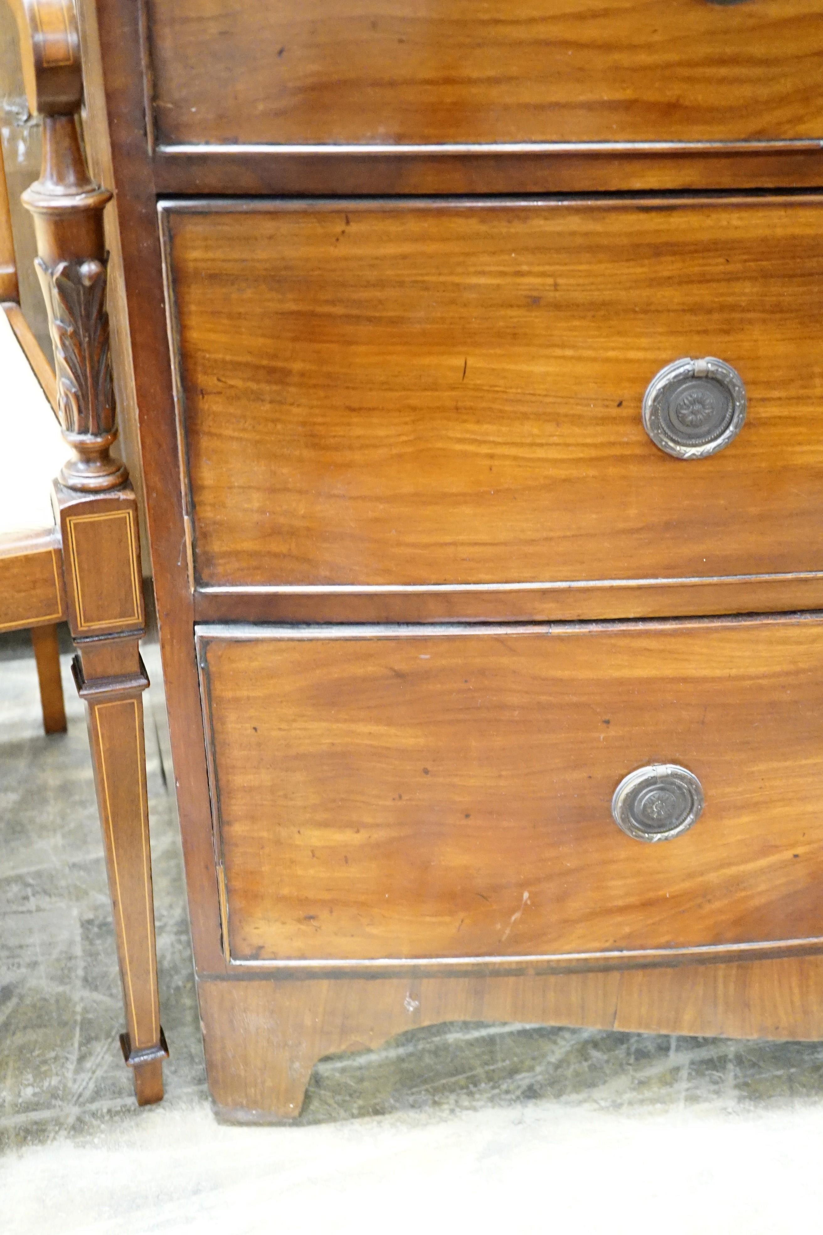 A Regency bow fronted mahogany chest of two short and three long drawers, width 108cm, height 100cm